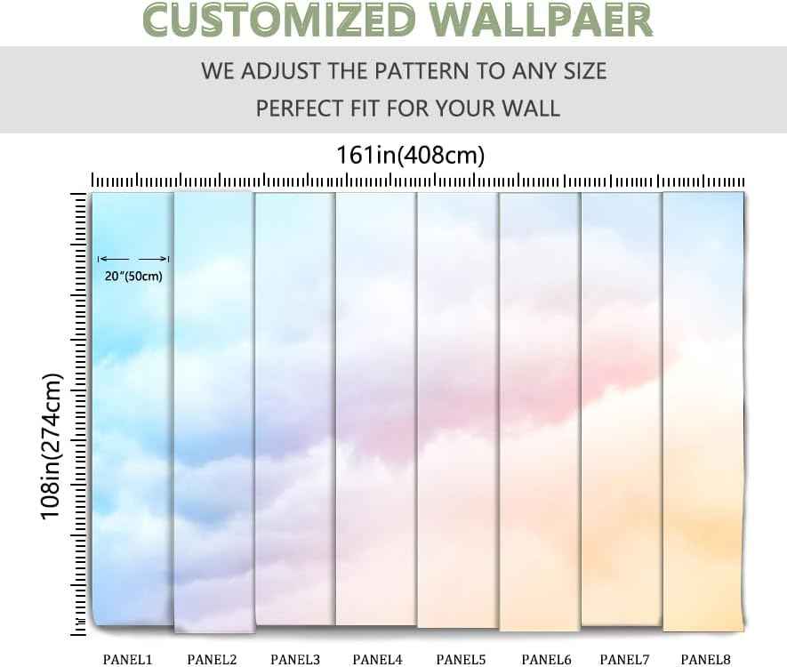 Pink Cloud Mural Wallpaper for Bedroom Living Room Kids Room Colorful Rainbow Wallpaper (Not Peel n' Stick)