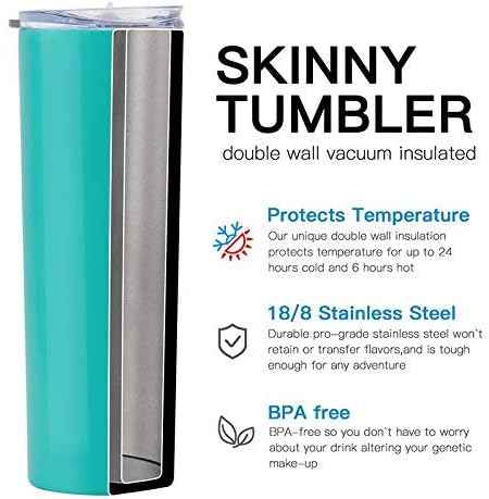 Double Wall 18/8 Stainless Steel Vacuum slim skinny tumbler with straw and lid, insulated travel mug keeping beverage cold and warm (blue, 20oz)