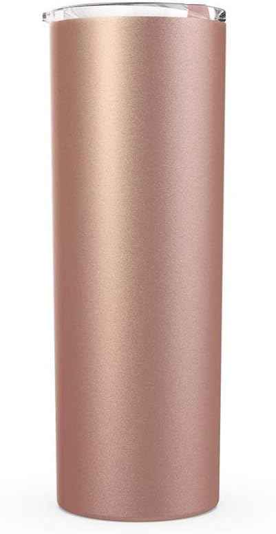 Double Wall 18/8 Stainless Steel Vacuum slim skinny tumbler with straw and lid, insulated travel mug keeping beverage cold and warm (rose gold, 20oz)