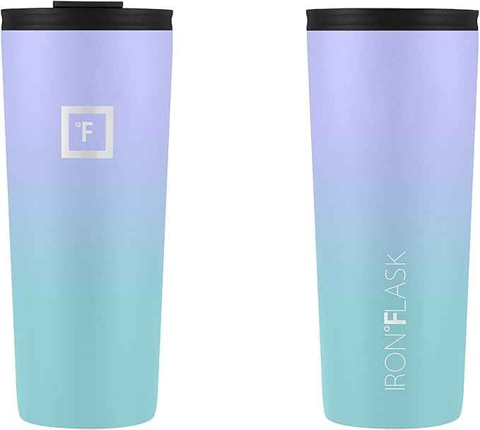 IRON °FLASK Classic Tumbler - Vacuum Insulated Stainless Steel Water Bottle, Double Walled, Drinking Cup, Insulated Travel Mug (Cotton Candy, 24 oz Solid Lid)