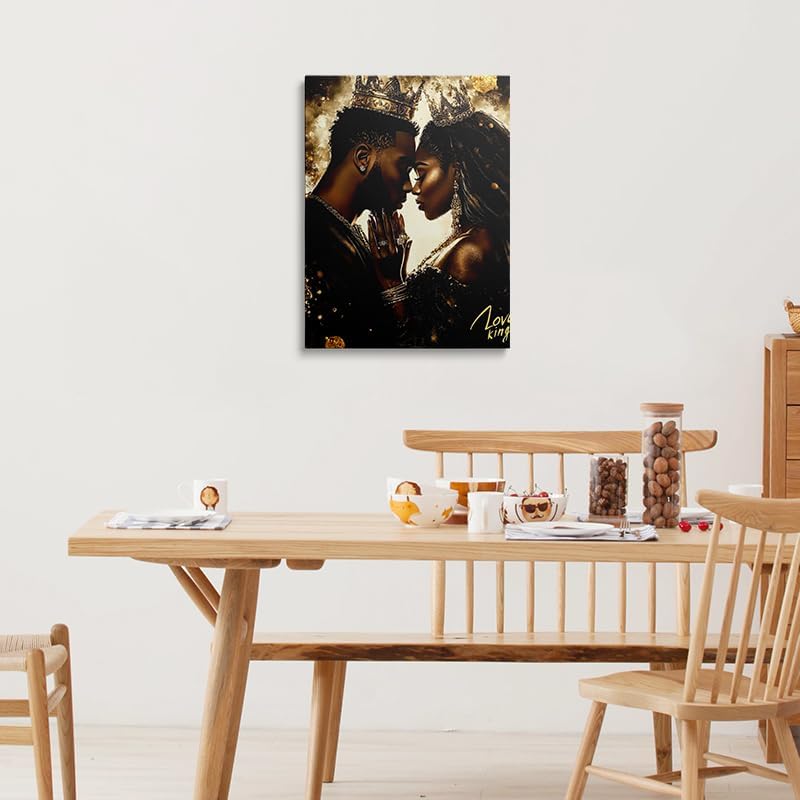 African American King Queen Canvas Wall Art Black Couple Crown Wall Decor Prints Posters Portrait Painting Framed Artwork For The Bedroom Living Room Home Decor Wedding Gifts For Couples 12x16 Inches