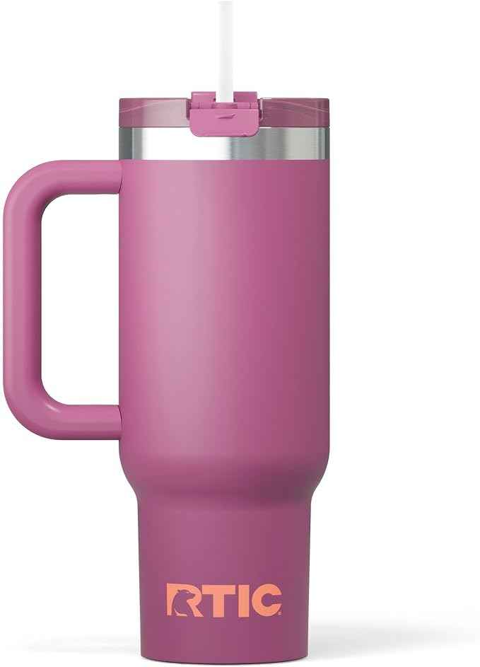 RTIC 30 oz Road Trip Tumbler Double-Walled Ceramic Lined InsulatedStainless Steel Portable Travel Coffee Mug Cup with Lid, Handle and Straw, Orchid