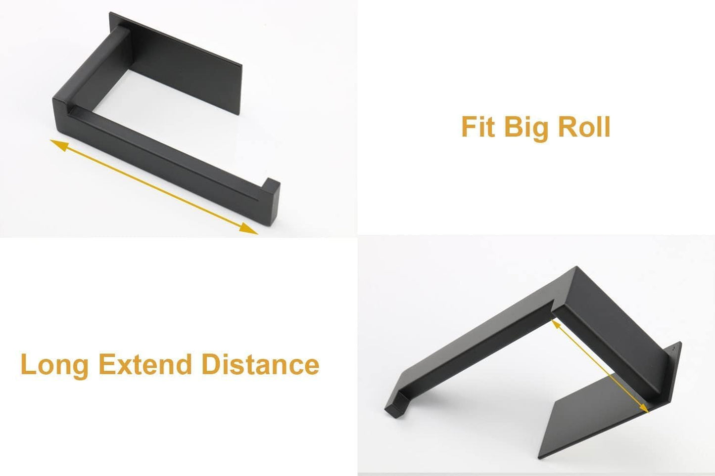 Toilet Paper Holder, Self Adhesive Tissue Holder Stainless Steel Rustproof Paper Roll Holder, No Drilling Easy to Install, Toilet Paper Rack Suitable for Office, Bathroom (2, Matte Black)