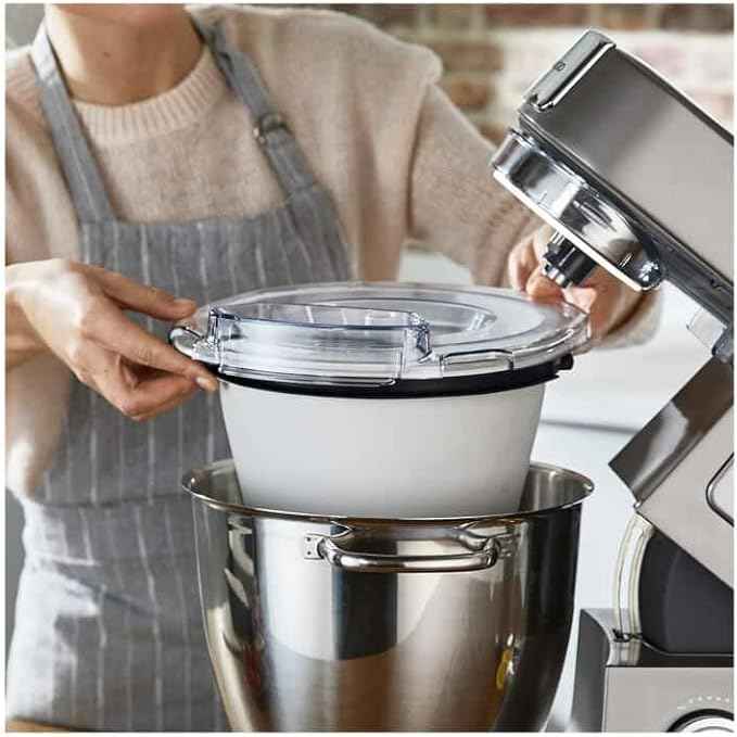 Kenwood Glacier, Frozen Dessert Maker for Sorbet and Frozen Yoghurt, Ice Cream Maker Attachment for Food Processor, Suitable with Chef Stand Mixer, Bowl 1L, KAX71.000WH, Plastic, White