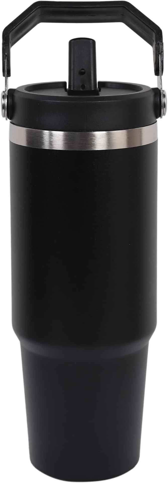 30oz Stainless Steel Insulated Water Tumbler with Handle | Secure Twist Lid & Flip Straw | Leak-Proof, BPA-Free IceFlow Inspired Design (Charcoal Black)