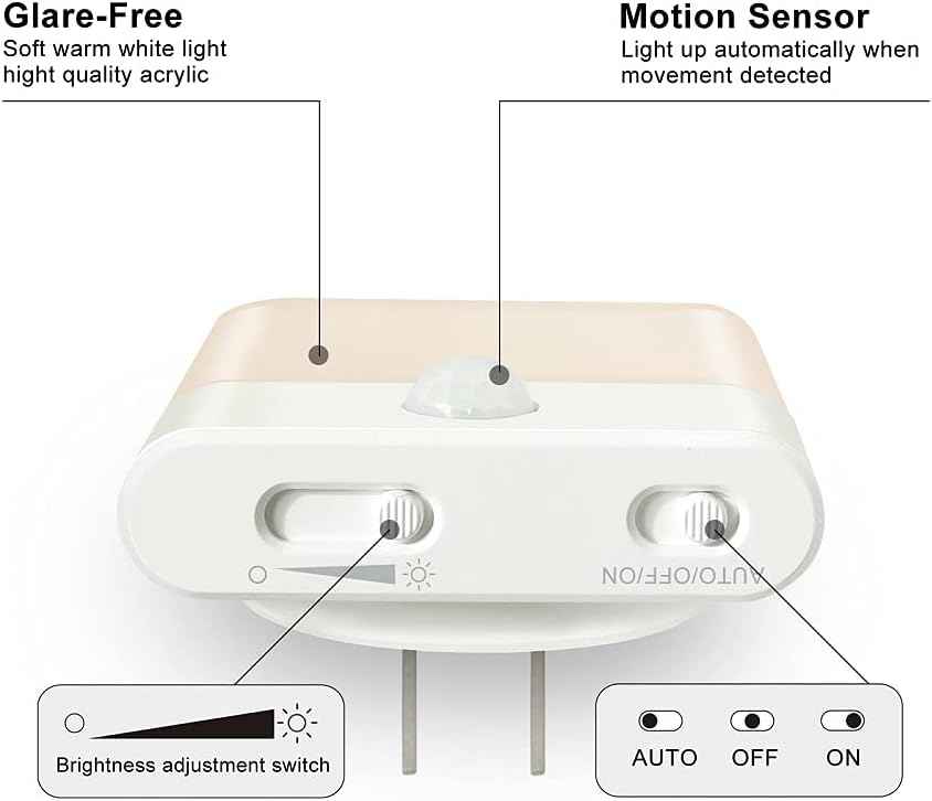 LED Night Light Plug in, Motion Sensor Night Light with Adjustable Brightness 3 Lighting Mode AUTO/ON/Off for Children, Bedroom, Hallway Light, 1-Pack