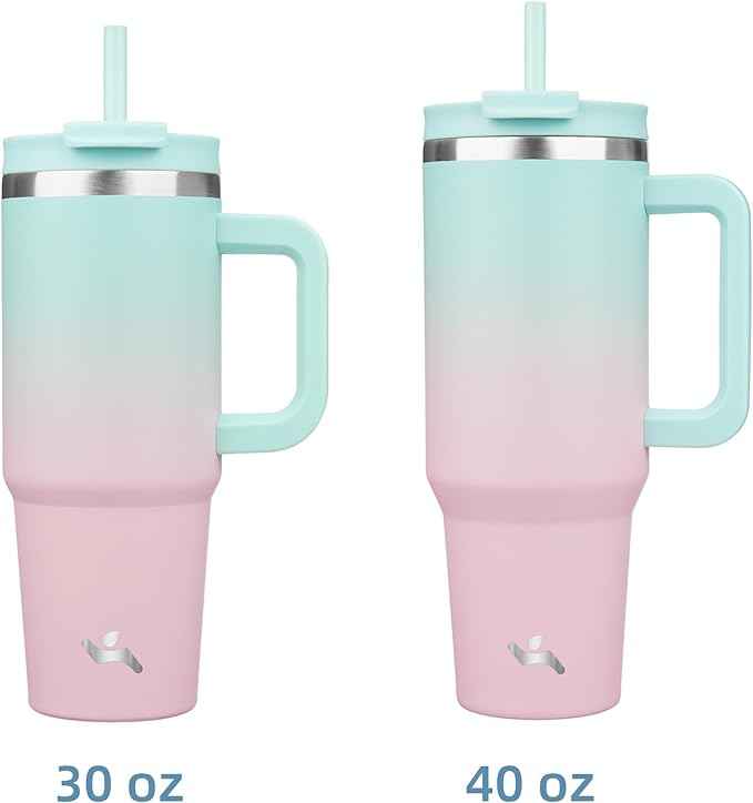 Konokyo 40 oz Tumbler with Handle and 2 Straws,2 in 1 Lid Insulated Water Bottle Stainless Steel Travel Coffee Mug,Gum