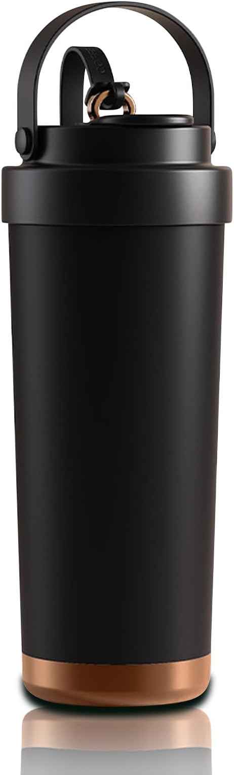 26oz Ceramic Coated Water Bottle, 3-Way Drinking (Straw/Sip/Wide Mouth), 6H Hot & Cold Insulated Water Bottle Leakproof Travel Cup with Handle - Black