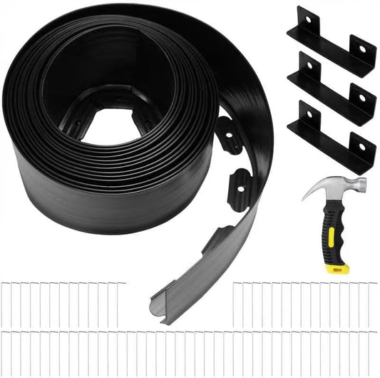 6 Inch Tall 33 ft Length No Dig Landscape Plastic Edging Kit with Hammer Spikes Plastic Garden Flower Bed Edging Landscape Edging Border for Gardens Border Lawn Grass Yard(Black)