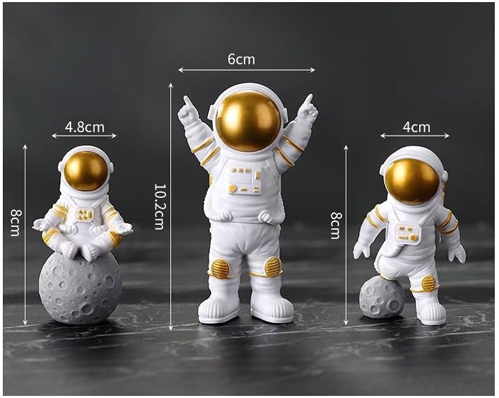 4 Pcs Gold White Astronaut Statues Set, Spaceman Sculpture Figurines Home Ornament Cake Toppers Gift