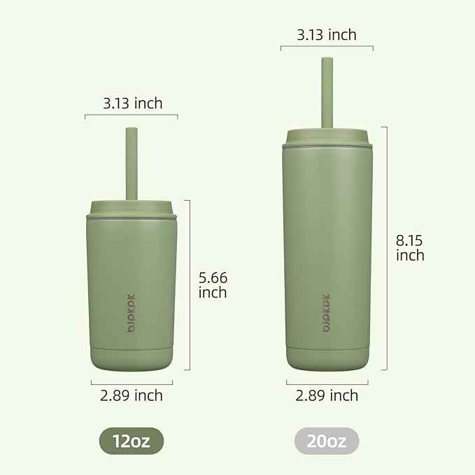 BJPKPK Insulated Tumbler with Lid and Straw,12 oz Stainless Steel Travel Coffee Mug,Spill Proof Thermal Cup,Keep Drinks Cold and Hot,Sage Green
