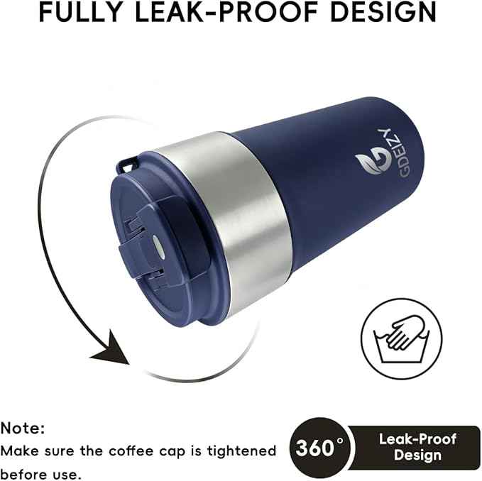 Insulated Coffee Mug, 17oz Stainless Steel Travel Mug with Flip-Top Straw Lid, Leak Proof Vacuum Insulated Tumbler, Reusable Coffee Cup for Hot & Cold Drinks, Dark Blue
