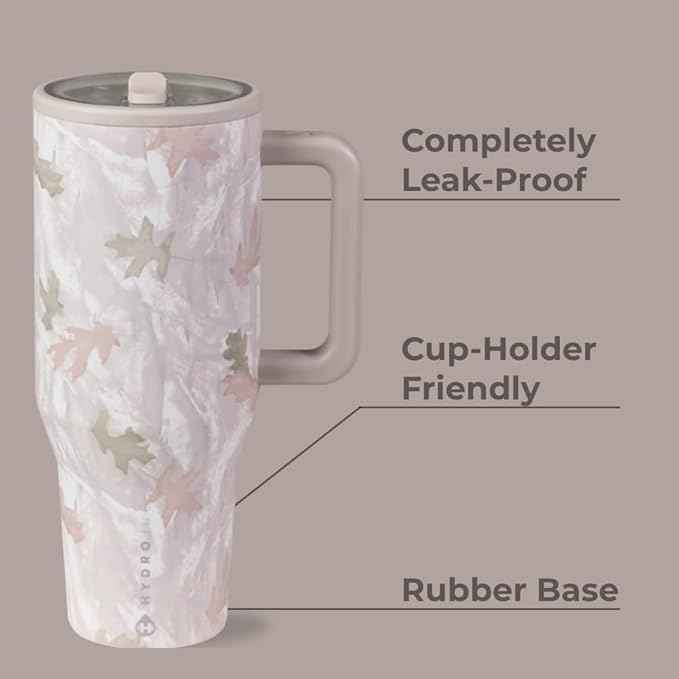 HydroJug Traveler - 32 oz Water Bottle with Handle & Flip Straw - Fits in Cup Holder, Leak Resistant Tumbler-Reusable Insulated Stainless Steel & Rubber Base - Gifts for Women & Men, Camo