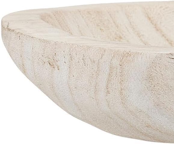 BOLTCORRSE Large Whitewashed Decorative Wood Bowl - Hand Carved Paulownia Tray for Coffee Table Centerpiece & Entryway Catchall - Organic Modern Farmhouse Decor