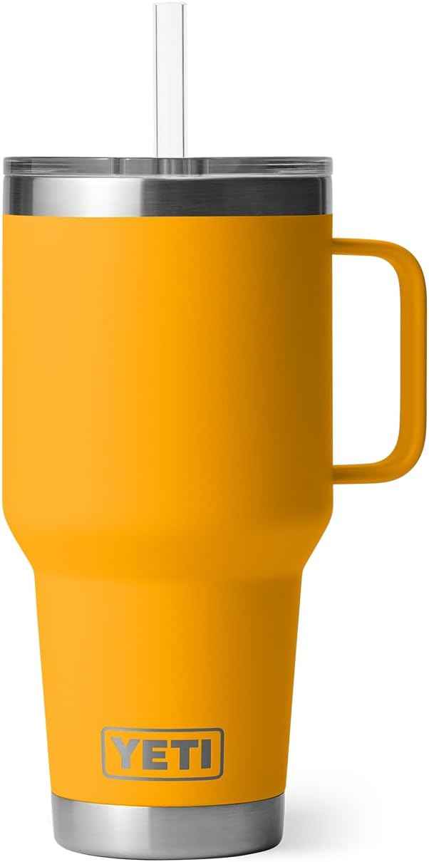 YETI Rambler 35 oz Tumbler with Handle and Straw Lid, Travel Mug Water Tumbler, Vacuum Insulated Cup with Handle, Stainless Steel, Beekeeper
