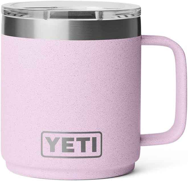 YETI Rambler 10 oz Ceramic Lined Stackable Mug, Vacuum Insulated, Stainless Steel with MagSlider Lid, Cherry Blossom