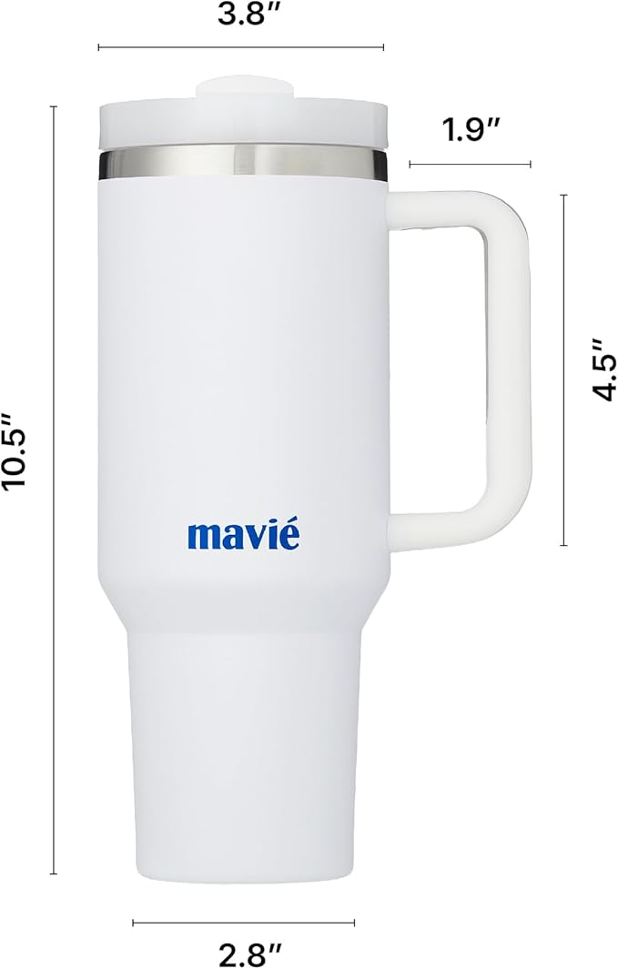 40oz Tumbler With Handle & Straw, Vacuum Insulated Stainless Steel Water Bottle With Leakproof Twist Sip Lid, Rubber Base, Dishwasher Safe, Cup Holder Friendly Travel Coffee Mug (White)