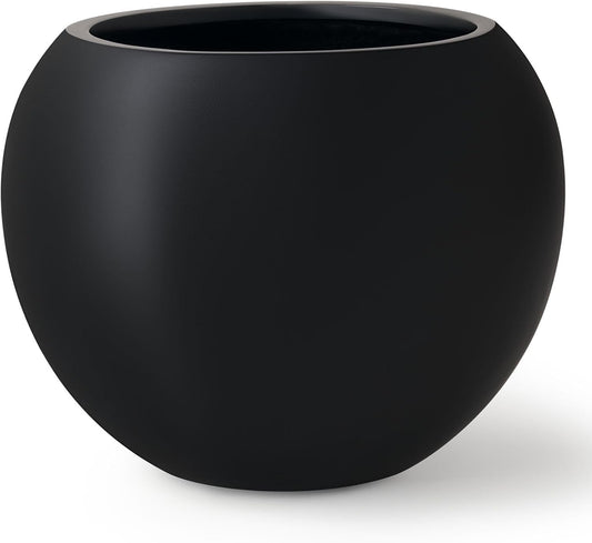 KUTE NEST 16" H x 20" D Premium Globo Fiberstone Round Planter with Drainage Hole, Smooth Finishes, Weather Resistant for Indoor and Outdoor Use, Included 2 Extra Coco Mats (Black, 13.5" Pot Opening)
