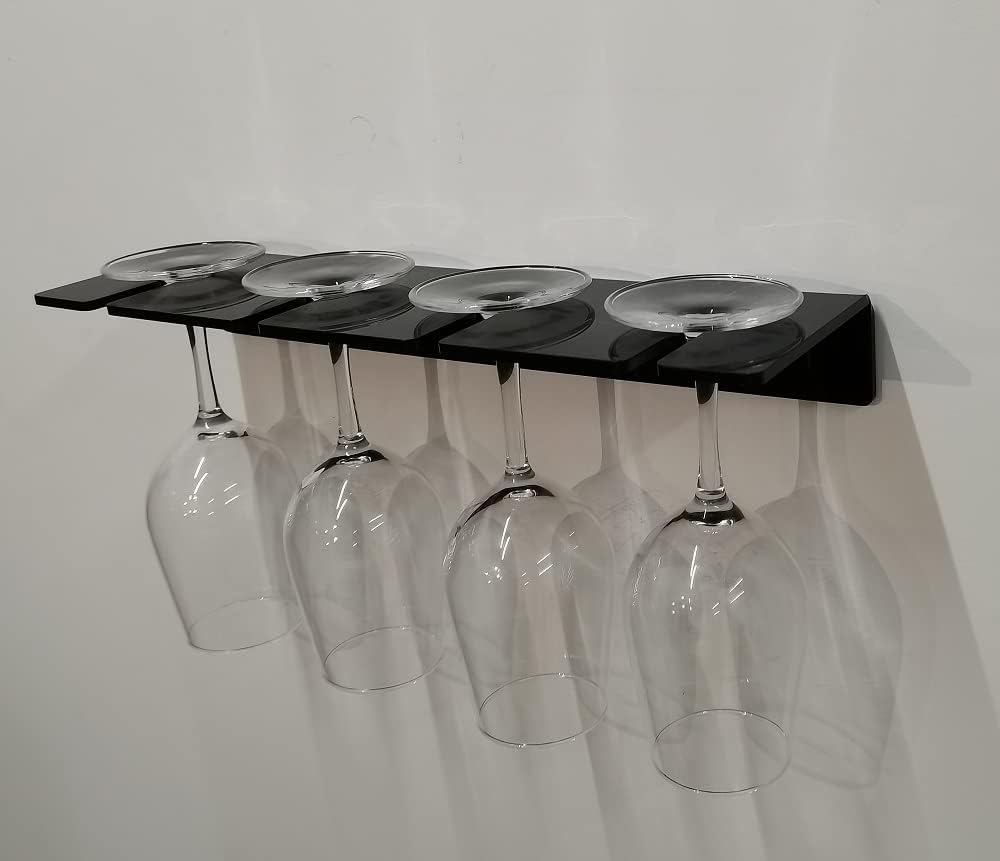 WANLIAN Wine Glass Holder (Pack of 2), Wall Mounted Acrylic Holder for Reception Party and Kitchen Tableware Storage (Black)