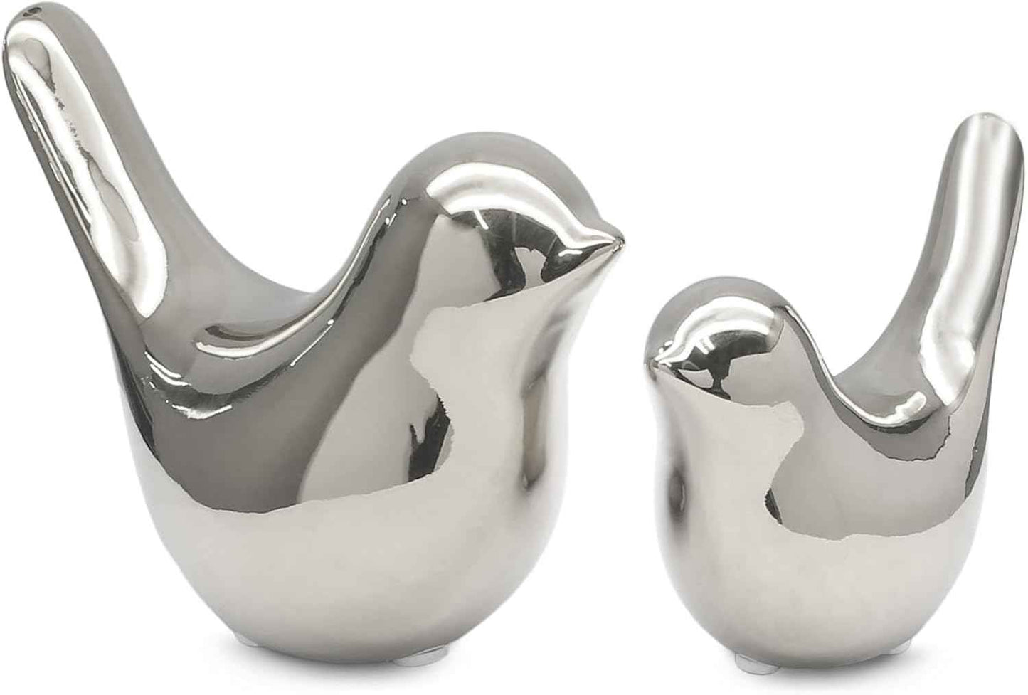 2 Pcs Modern Style Animal Statues, Decorative Silver Ornaments Birds Statues, Ceramic Decor for Office Desktop, Bookshelf, Bedroom, Living Room, Cabinets