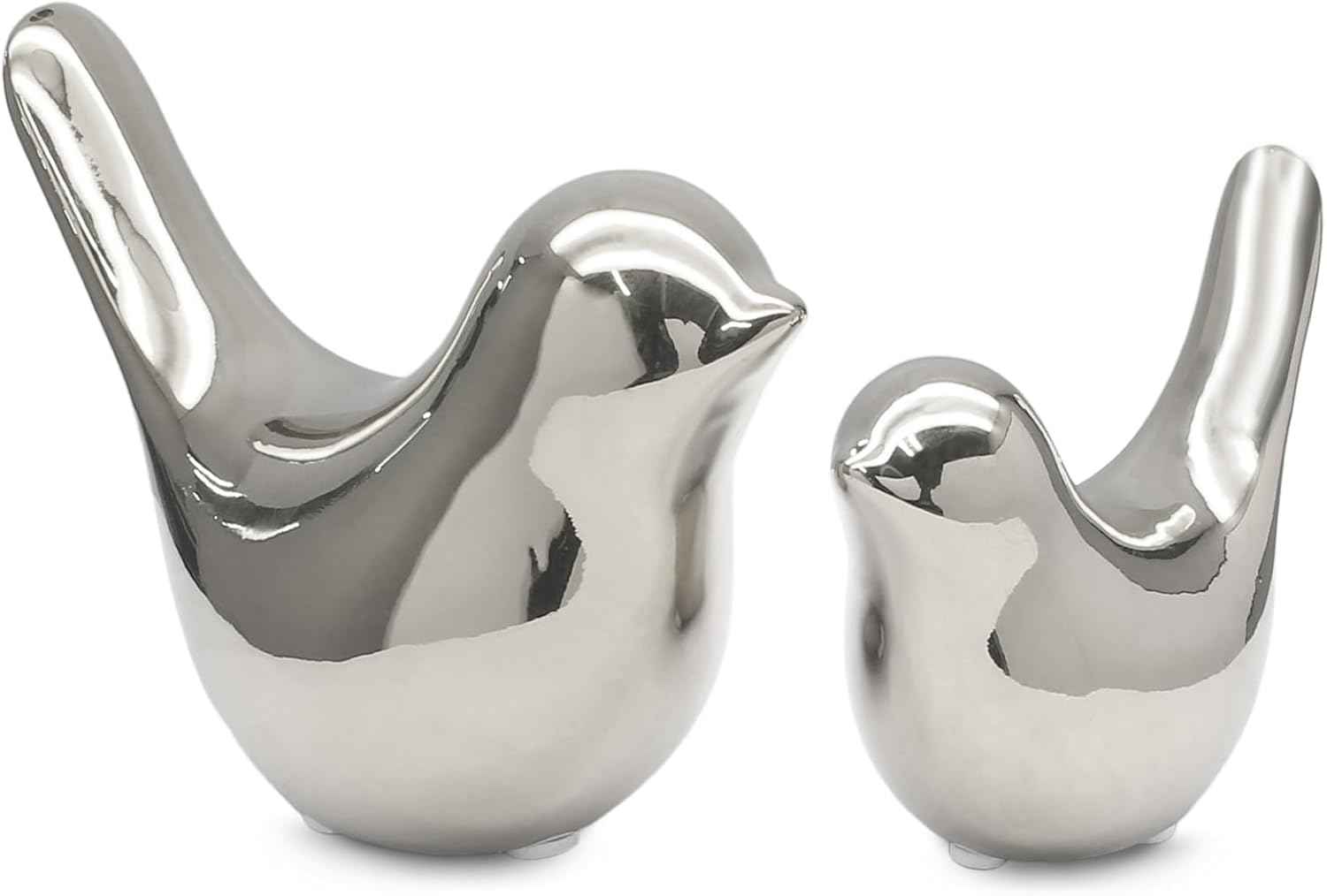 2 Pcs Modern Style Animal Statues, Decorative Silver Ornaments Birds Statues, Ceramic Decor for Office Desktop, Bookshelf, Bedroom, Living Room, Cabinets