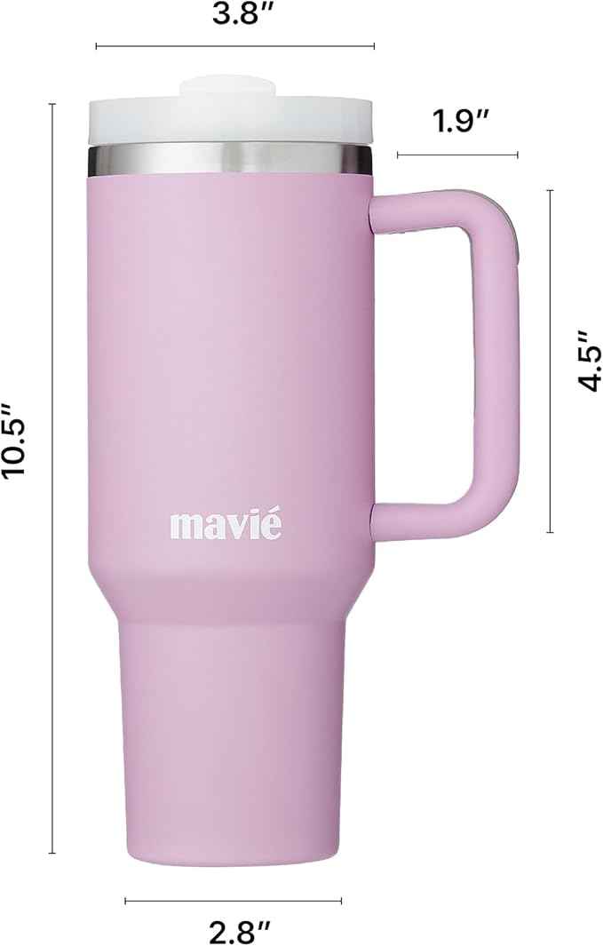 40oz Tumbler With Handle & Straw, Vacuum Insulated Stainless Steel Water Bottle With Leakproof Twist Sip Lid, Rubber Base, Dishwasher Safe, Cup Holder Friendly Travel Coffee Mug (Lilac)