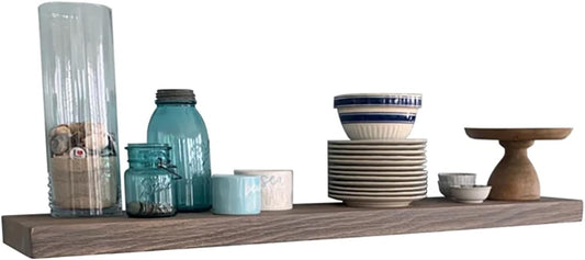 Joel's Antiques - 48 Inch Wooden Floating Shelves for Wall - 48x8x2 in - Made of Natural Wood - Long Heavy Duty Wall - Made in USA - Perfect for Living Room, Kitchen - Grey