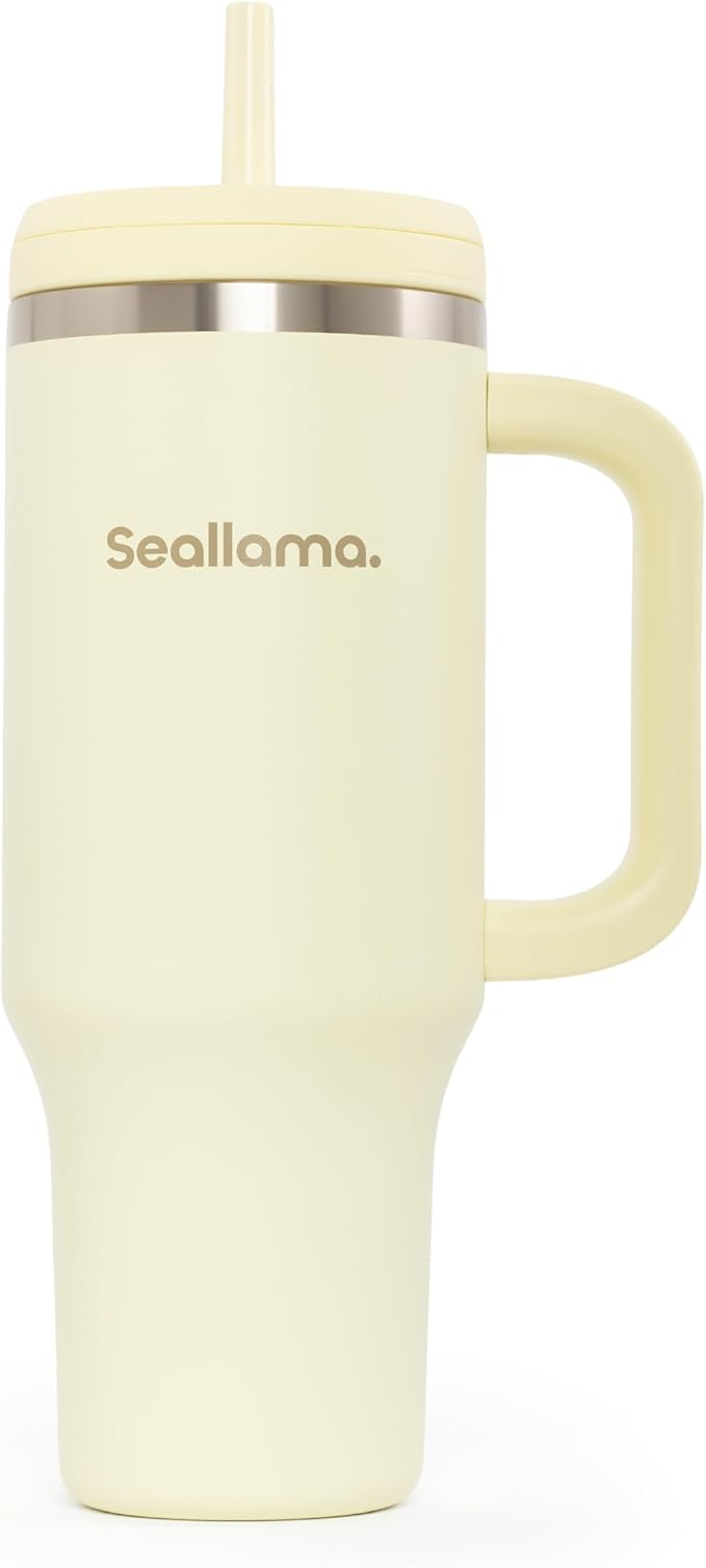 Seallama. Tumbler with Handle and Straw 40 oz | Cup Holder Compatible for Travel | Insulated Stainless Steel Cup | BPA-Free | (Lemon Haze)