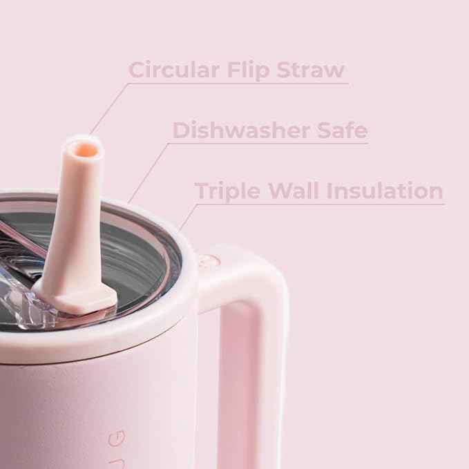 HydroJug Traveler - 32 oz Water Bottle with Handle & Flip Straw - Fits in Cup Holder, Leak Resistant Tumbler-Reusable Insulated Stainless Steel & Rubber Base - Gifts for Women & Men, Pink Sand