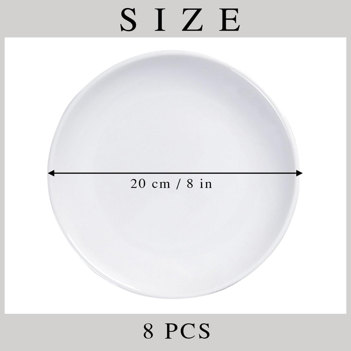 Melamine Plates 8Pcs Lightweight Unbreakable Plastic Dinner Dishes Plates Set Feeding Serving Camping Reusable and Dishwasher Safe (8 Inches)