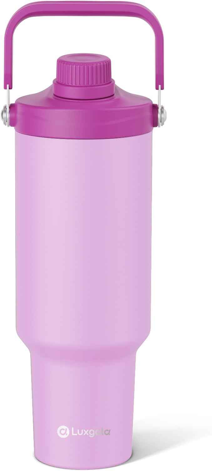 40 oz Insulated Tumbler, Double Wall Vacuum Stainless Steel Cup with Handle and Spout Lid, For Cold/Hot Drinks, Coffee Travel Mug for Car Holder/Home/Office/Party/Camping (Lilac-1 Pack)