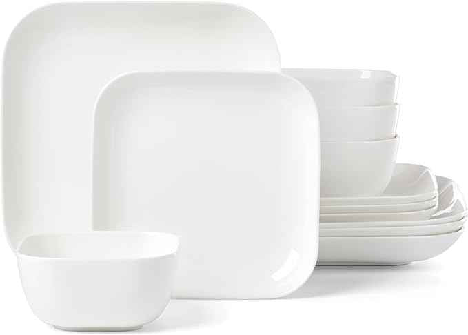 Lenox Dinnerware Set, Studio 1414 Square 12-Piece Set, Service For 4, Bone China Material, Dishwasher & Microwave Safe, Home And Kitchen, Kitchen And Dining, Plates And Bowls Sets (White, 12 Pieces)