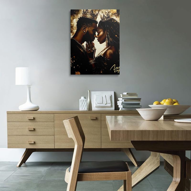 African American King Queen Canvas Wall Art Black Couple Crown Wall Decor Prints Posters Portrait Painting Framed Artwork For The Bedroom Living Room Home Decor Wedding Gifts For Couples 12x16 Inches