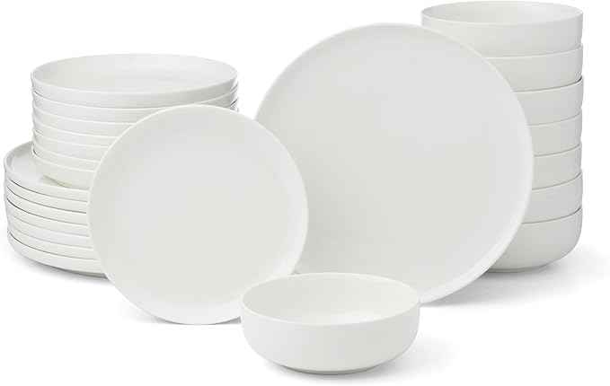 Oneida Dinnerware Set, 24 Seven White 24-Piece Dinnerware Set, Service For 8, Porcelain Material, Dishwasher And Microwave Safe, Bowls, Plates And Bowls, Dinner Dishes, Plates, Home (White, 24 Piece)