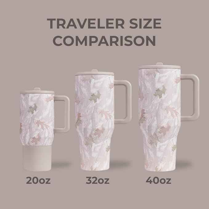 HydroJug Traveler - 40 oz Water Bottle with Handle & Flip Straw - Fits in Cup Holder, Leak Resistant Tumbler-Reusable Insulated Stainless Steel & Rubber Base - Gifts for Women & Men, Camo