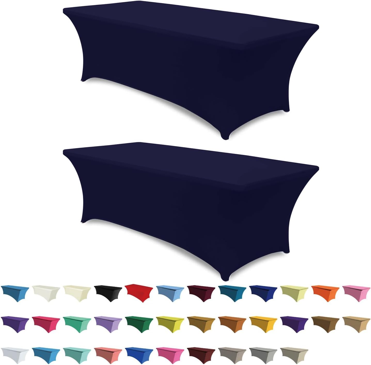 ABCCANOPY 2 Pack 6 FT Navy Spandex Table Cover Stretch Fitted Wrinkle Resistant Tablecloth Reuse for Rectangular Folding Table Patry Event Wedding Banquet Protector