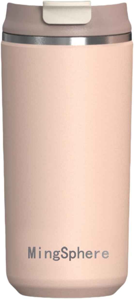 Travel Coffee Mug with Lid, 12 oz Insulated Tumbler, Leak Proof Stainless Steel Cup, for Hot Coffee, Iced Tea & Water, BPA Free, Car Cups Holder Friendly, Pink