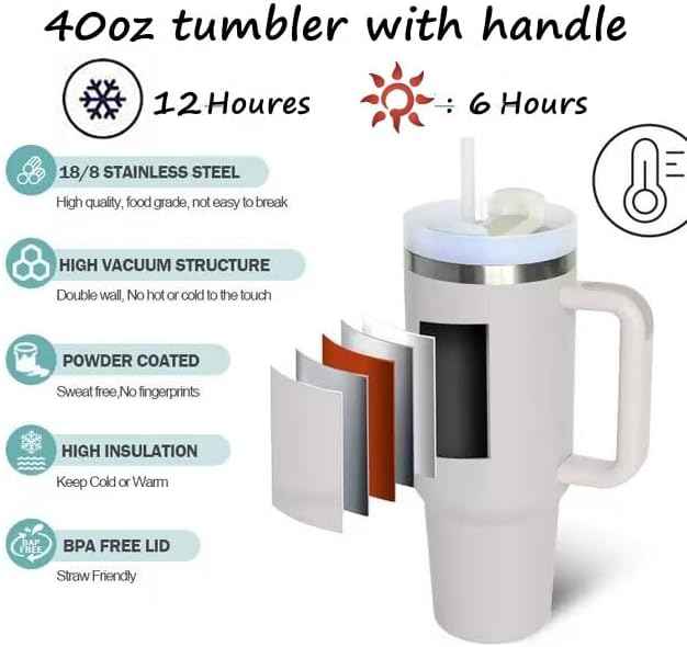 40oz Insulated Travel Mug Tumbler With Handle and Straw,Stainless Steel Double Wall Vacuum Cup Keep Drink Cold and Hot (Dune#)