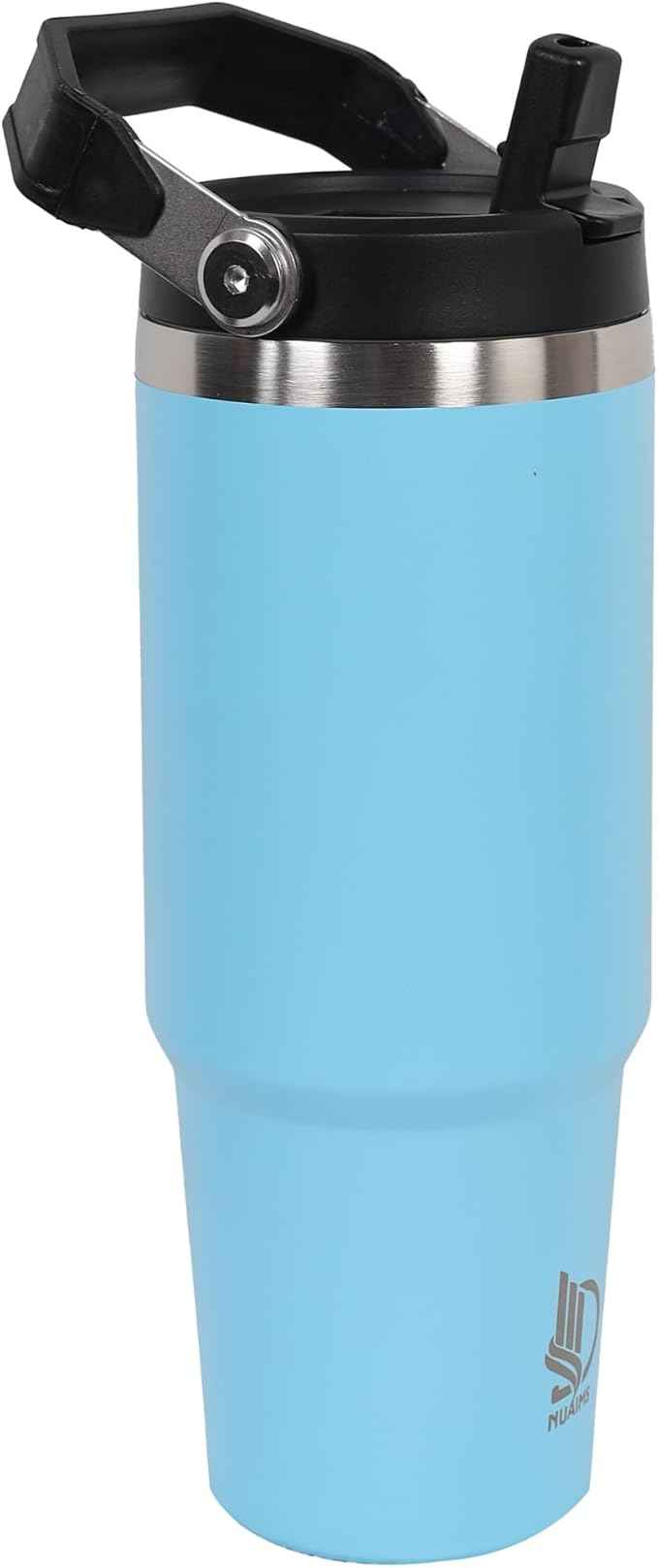 30oz Stainless Steel Insulated Water Tumbler with Handle | Secure Twist Lid & Flip Straw | Leak-Proof, BPA-Free IceFlow Inspired Design (light sky blue)