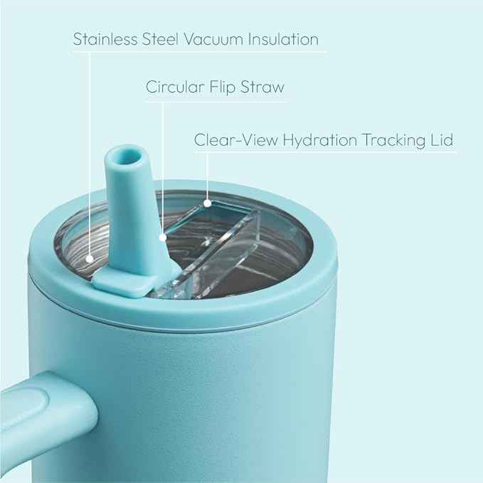 40oz Tumbler With Handle & Built-In Flip Straw, Double Insulated Stainless Steel Water Bottle With Leakproof Clear Lid, Scratch Resistant, Reusable Cup Holder Friendly Travel Coffee Mug (Blue)
