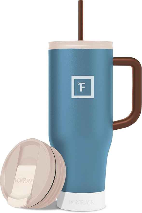 IRON °FLASK Co-Pilot Insulated Mug w/Boot, Straw & Flip Cap Lids - Cup Holder Bottle for Hot, Cold Drink - Leak-Proof - Water, Coffee Portable Travel Mug - Desert Oasis, 40 Oz