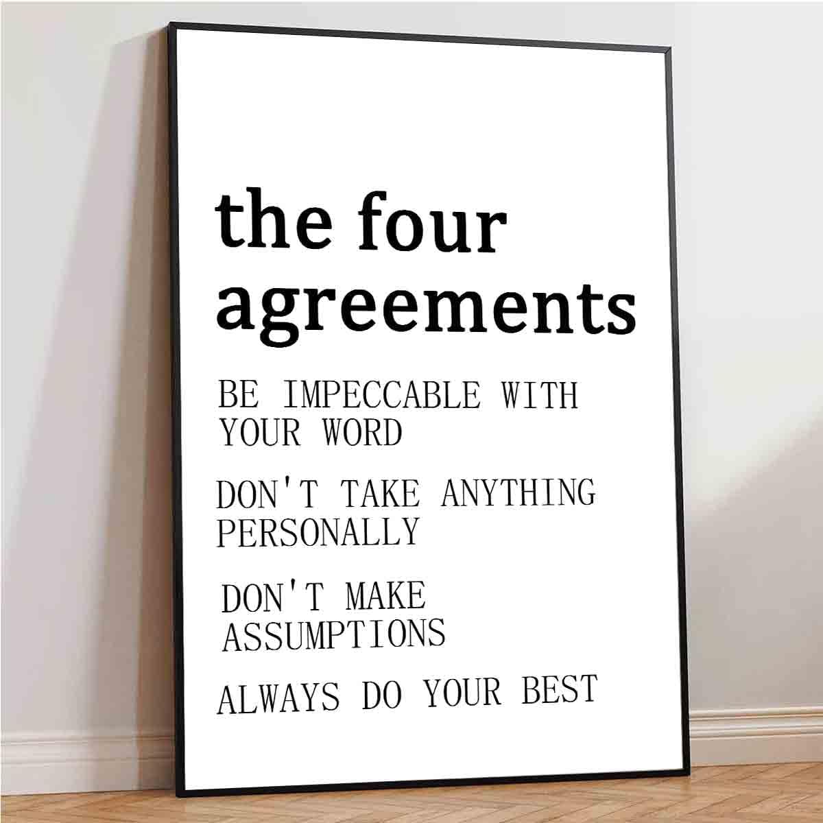 The Four Agreements Poster Inspirational Wall Art Black And White Quote Posters Positive Inspirational Wall Art Vintage Poster Motivational Painting Modern Canvas Minimalist Decor 16x24inch No Frame