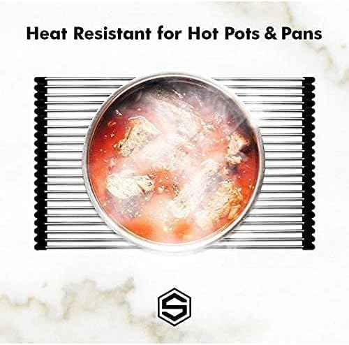 Strictly Sinks Stainless Steel Roll Up Dish Drying Rack – Copper 17 Inch Over The Sink Drying Rack Ideal for Workstation Sinks Only – Multipurpose Foldable Kitchen Dish Rack (17-3/8″ x 13″ x 3/8″)