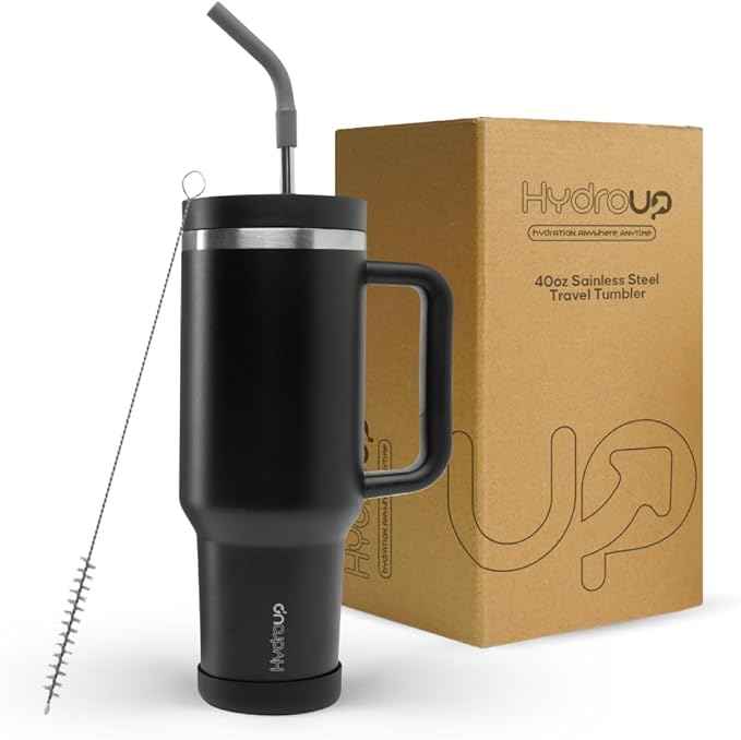 40oz Travel Tumbler Cup with Handle, Two-Way Slider Lid, Stainless Steel Straw with Silicone Tip, Vacuum Insulated Water Bottle for Hot & Cold Drinks, Great Gifts for Mom