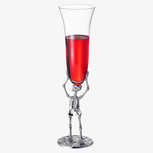 Skeleton Champagne Flute Glass 7.5oz | Gothic Halloween Drinkware | 10" Tall Skeleton Goblet for Haunted House Decor, Spooky Wine Glass, Gothic Party Supplies, Skeleton Gifts & Themed Celebrations