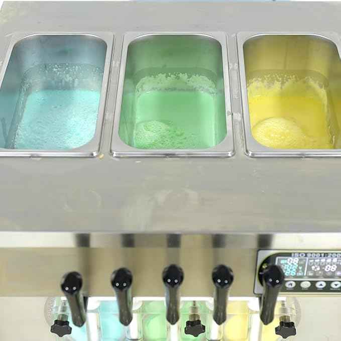 Kolice Commercial Countertop 5 flavors softy ice cream maker, 3+2 mixed flavors soft serve ice cream machine, frozen yogurt ice cream maker-ETL certified, upper tanks refrigerated | 110V 2300W