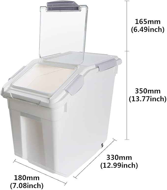 Saim Rice Container 25 lbs, Large Airtight Flour Storage Container with Wheels Measuring Cup, 2 Pack a Set BPA free Food Bin Grain Organizer Box for Dry Baking Supplies Kitchen Pantry Cereal (Gray)