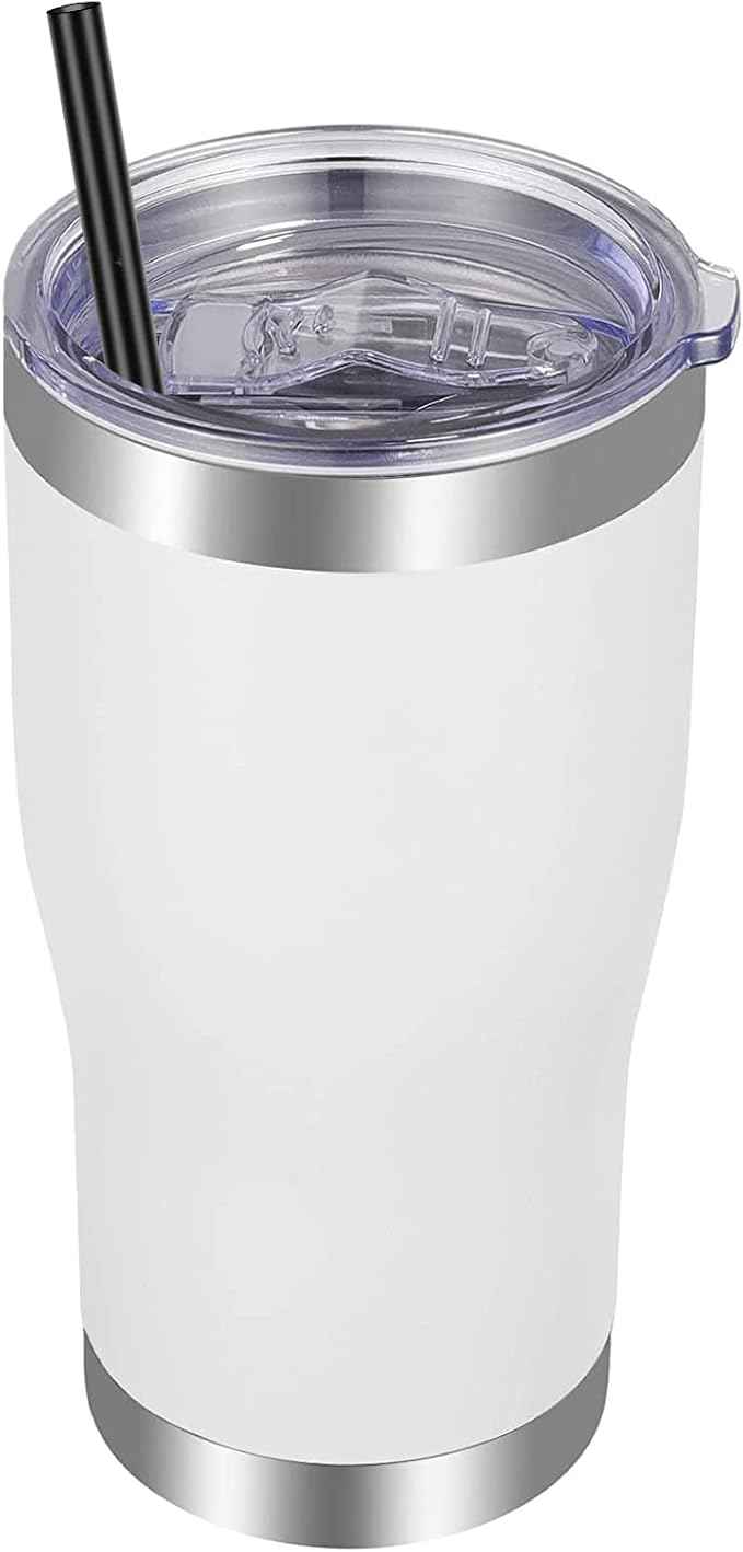 VEGOND 20oz Tumbler Stainless Steel Tumbler Cup with Lid And Straw Vacuum Insulated Double Wall Travel Coffee Mug(White 1 Pack)