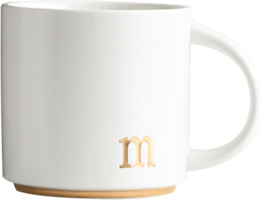 COLLECTIVE HOME - Monogram Ceramic Mugs, 15 oz Golden Initial Coffee Cups, Elegant Alphabet Tea Mugs, Elegant Personalized Mug with Gift Box, Luxurious Cups for Office and Home (m)