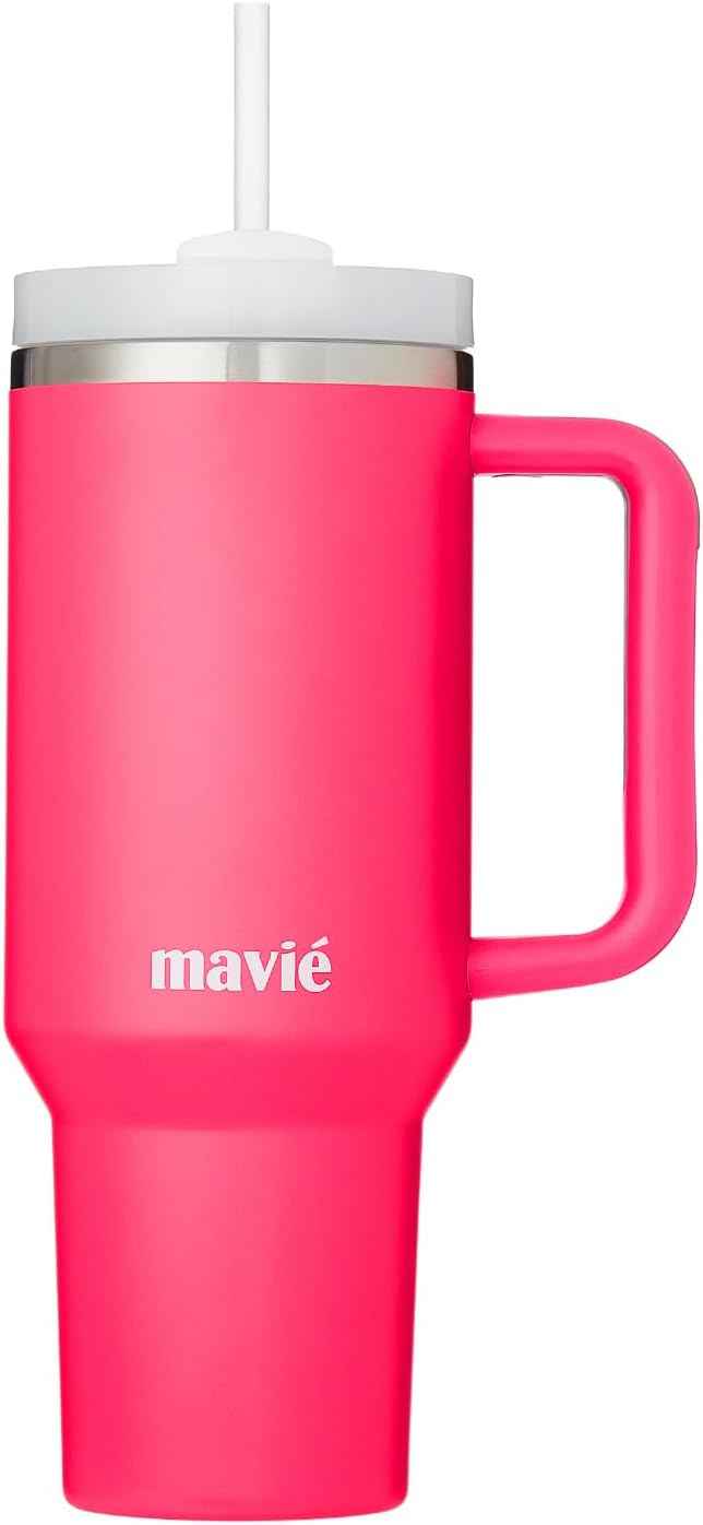 40oz Tumbler With Handle & Straw, Vacuum Insulated Stainless Steel Water Bottle With Leakproof Twist Sip Lid, Rubber Base, Dishwasher Safe, Cup Holder Friendly Travel Coffee Mug (Pink)